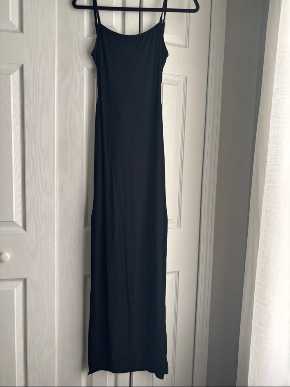 Rusty Black Maxi Slip Dress with Spaghetti Straps